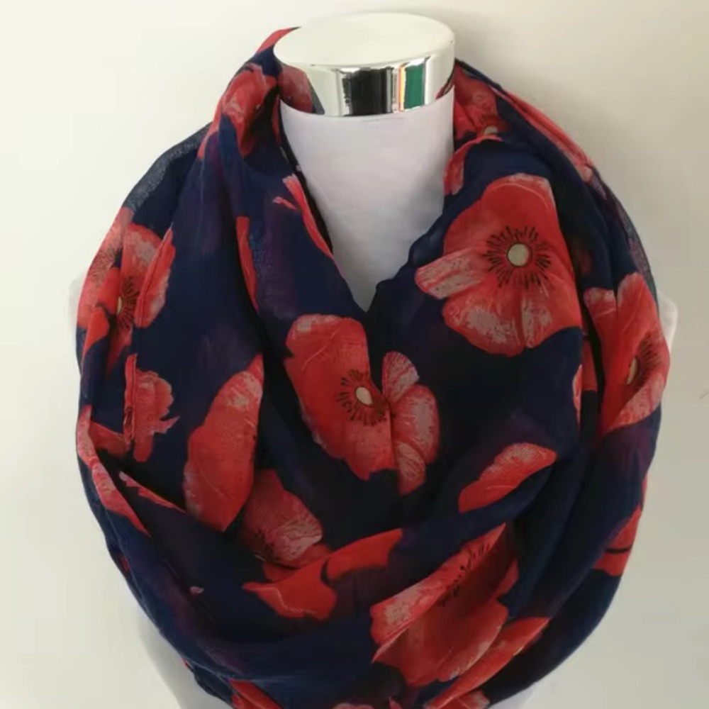 Elegant beautiful Poppy flower blossom print warm infinity scarf shawl